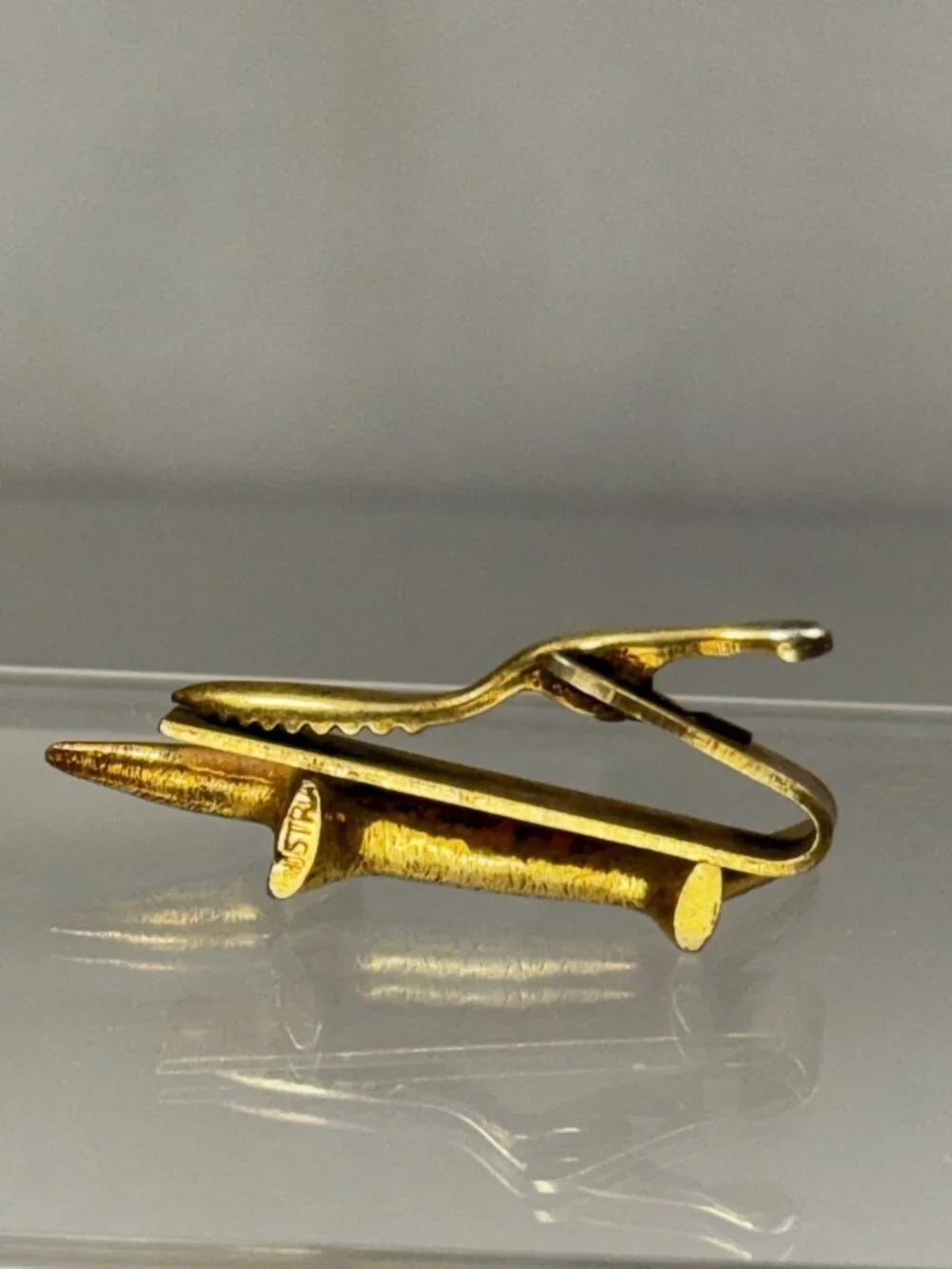 Austria Dachshund Cufflinks Tie Clip Set Wiener Dog Mid Century Brass